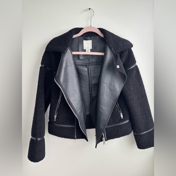 Joie Jackets & Blazers - Joie Black Faux Shearling Moto Jacket Women’s XS – Teddy Coat with Leather Trim